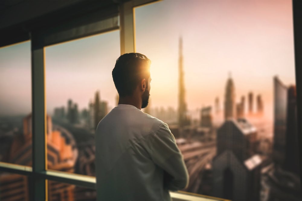 Arabic,Business,Man,Looking,Out,Through,The,Office,Balcony,Seen